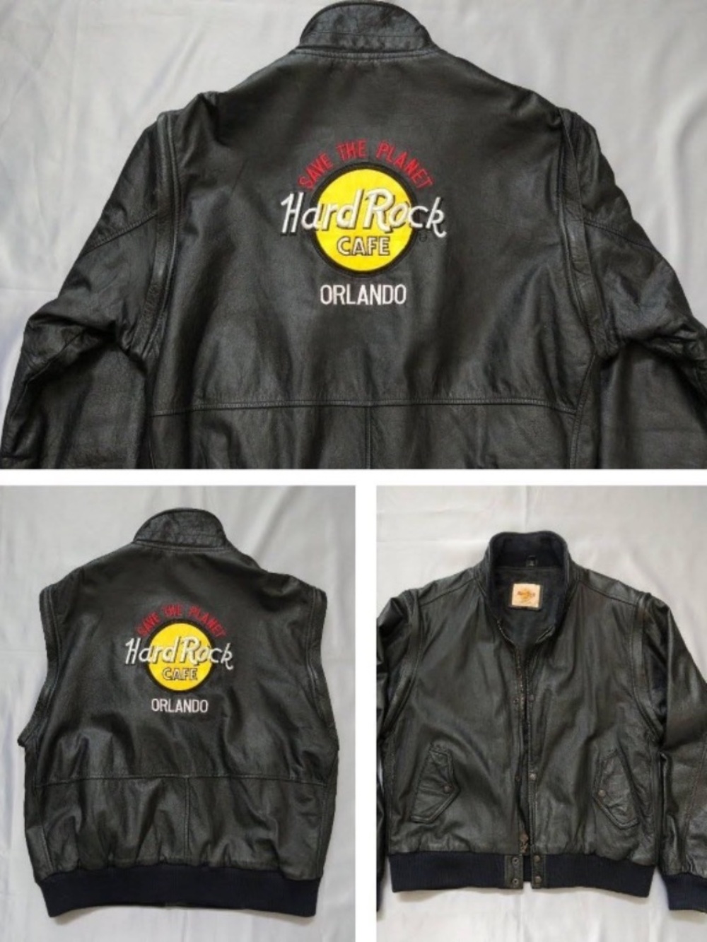 Vintage Hard Rock Cafe Orlando leather embroidered jacket vest, men’s large